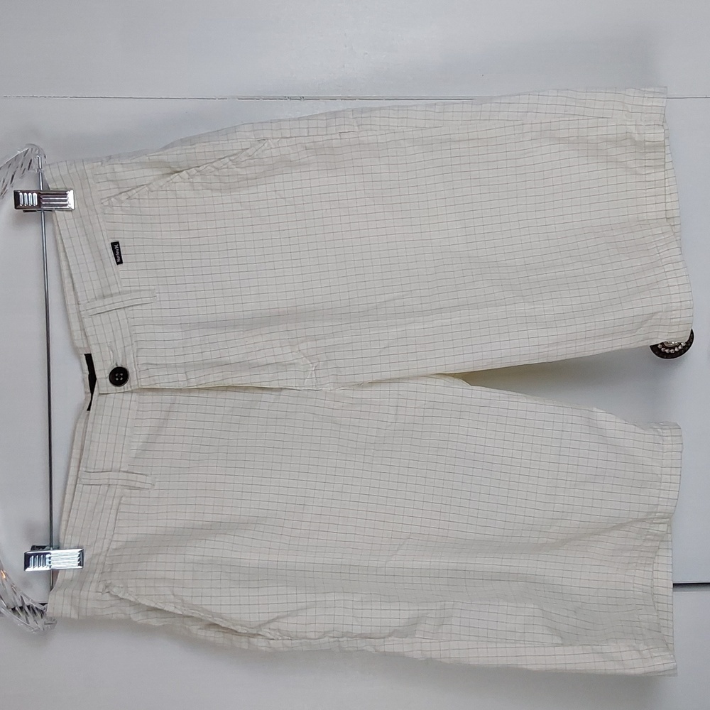Hurley| Mens Cream Checkerd Pocket Casual Shorts Preppy Neutral Cotton  Sz.30